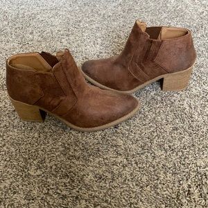 Brown slip on ankle booties